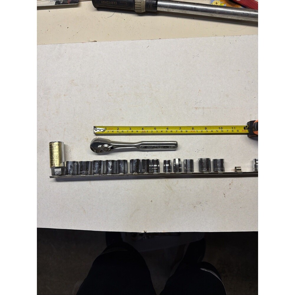 Craftsman 3/8" Drive Quick Release Ratchet, made USA, 14 Sockets And Spark Plug